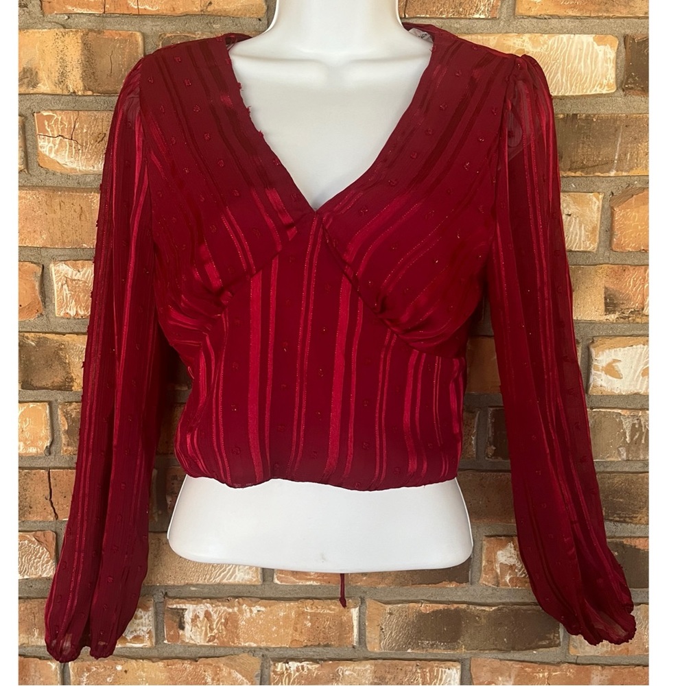 Urban Romantics Women’s Burgundy Open Back Long Sleeve Crop Top Size Medium